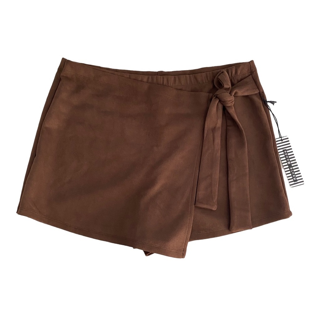 Haute Monde Fall Winter Wrap Style Faux Suede Brown Skort Shorts Women's Size XL